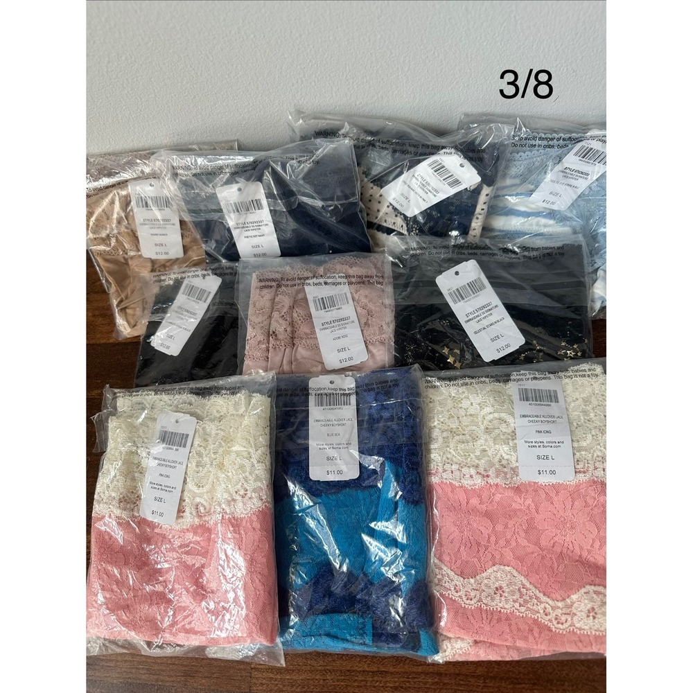 Soma Intimates Panty Bundle 10pk Lace Hipster Cheeky Boyshort Size Large NIP
